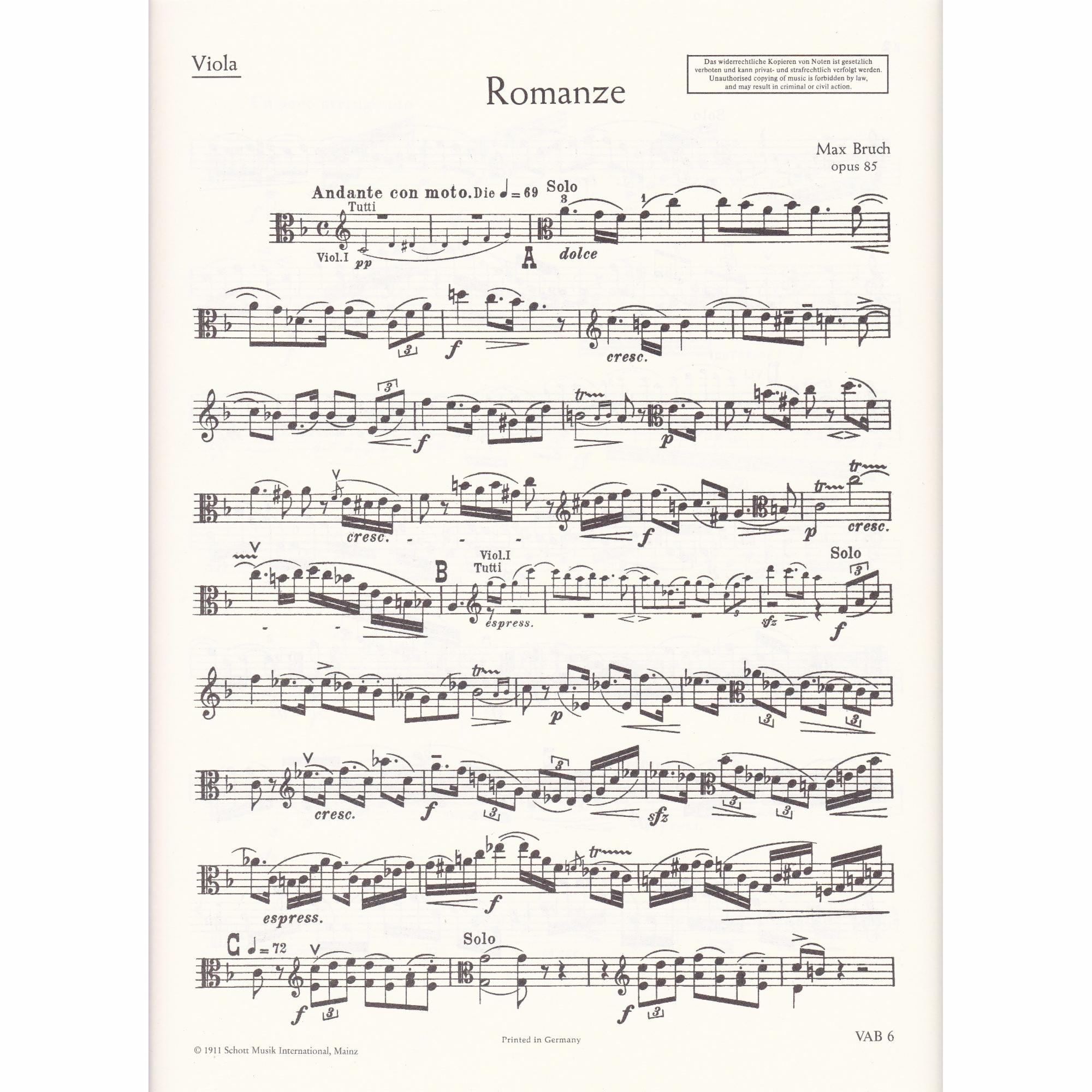 Bruch -- Romance, Op. 85 for Viola and Piano