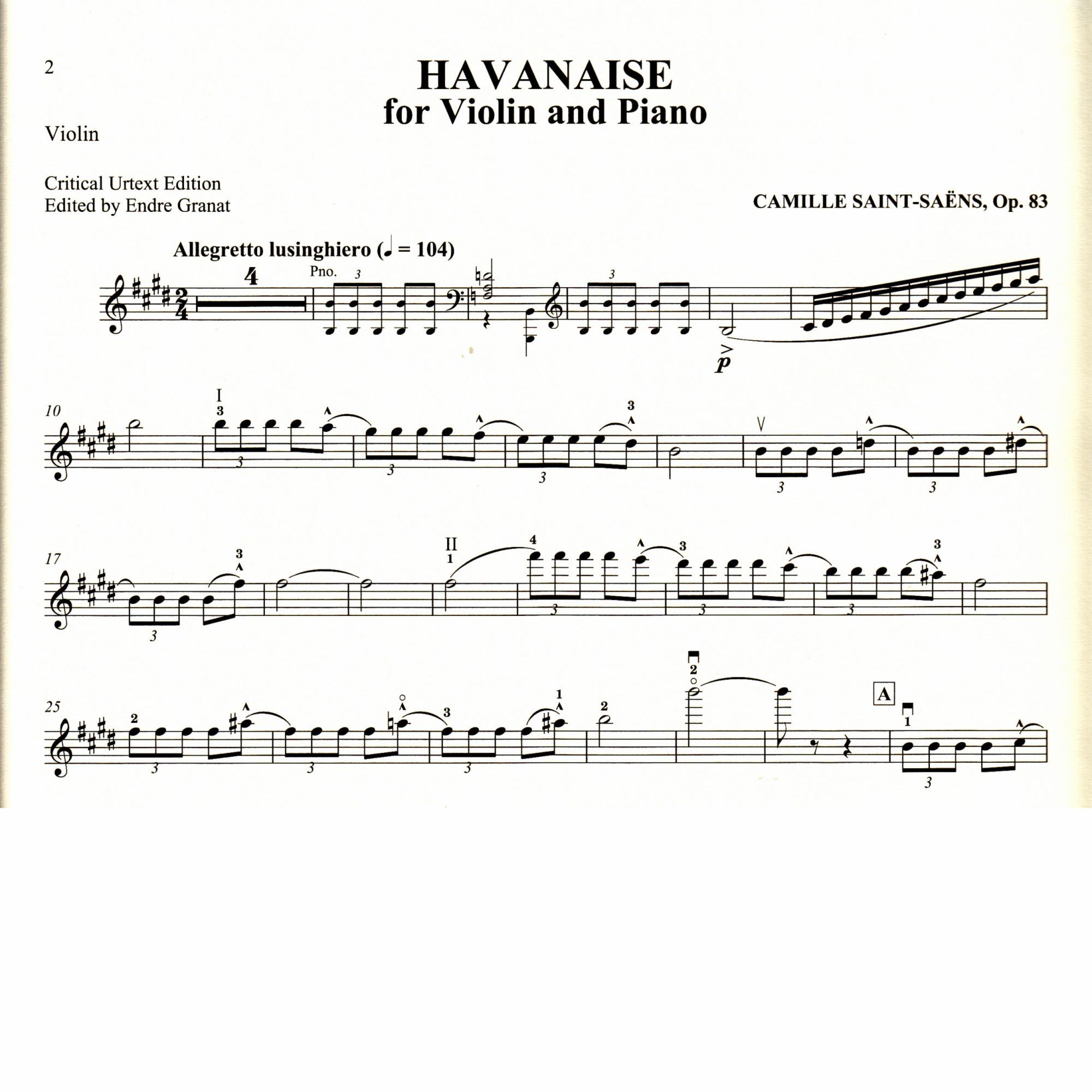 Saint-Saens -- Havanaise, Op. 83 for Violin and Piano