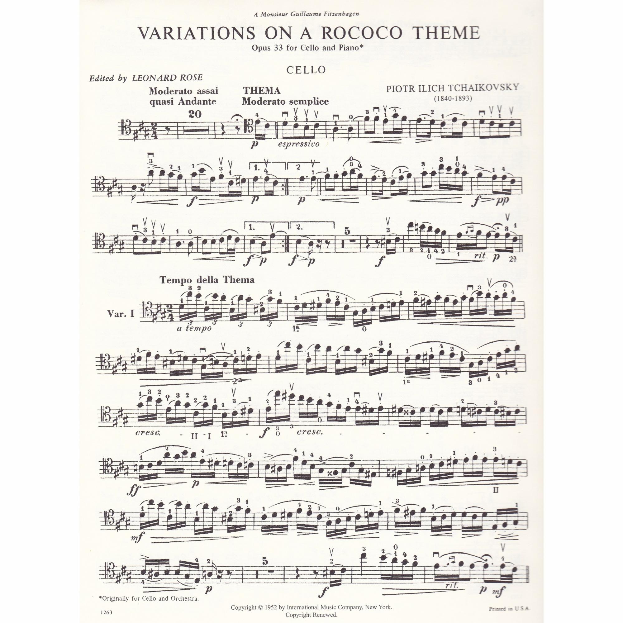 Variations on a Rococo Theme for Cello and Piano, Op. 33