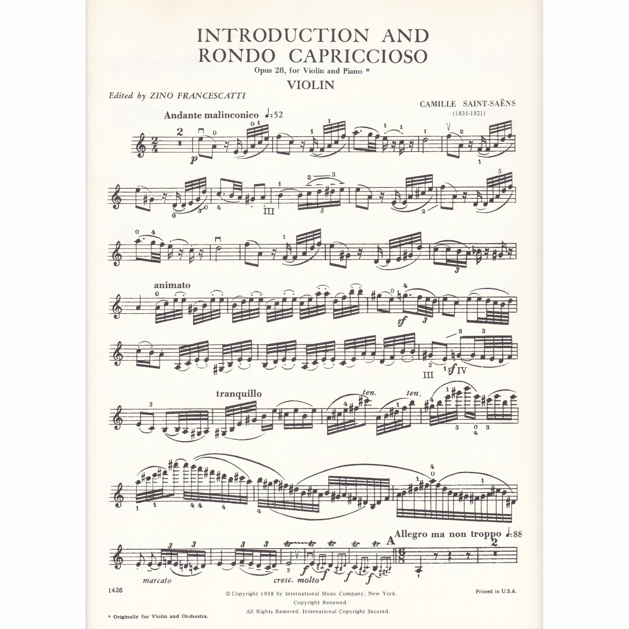 Saint-Saens -- Introduction and Rondo Capriccioso, Op. 28 for Violin and Piano