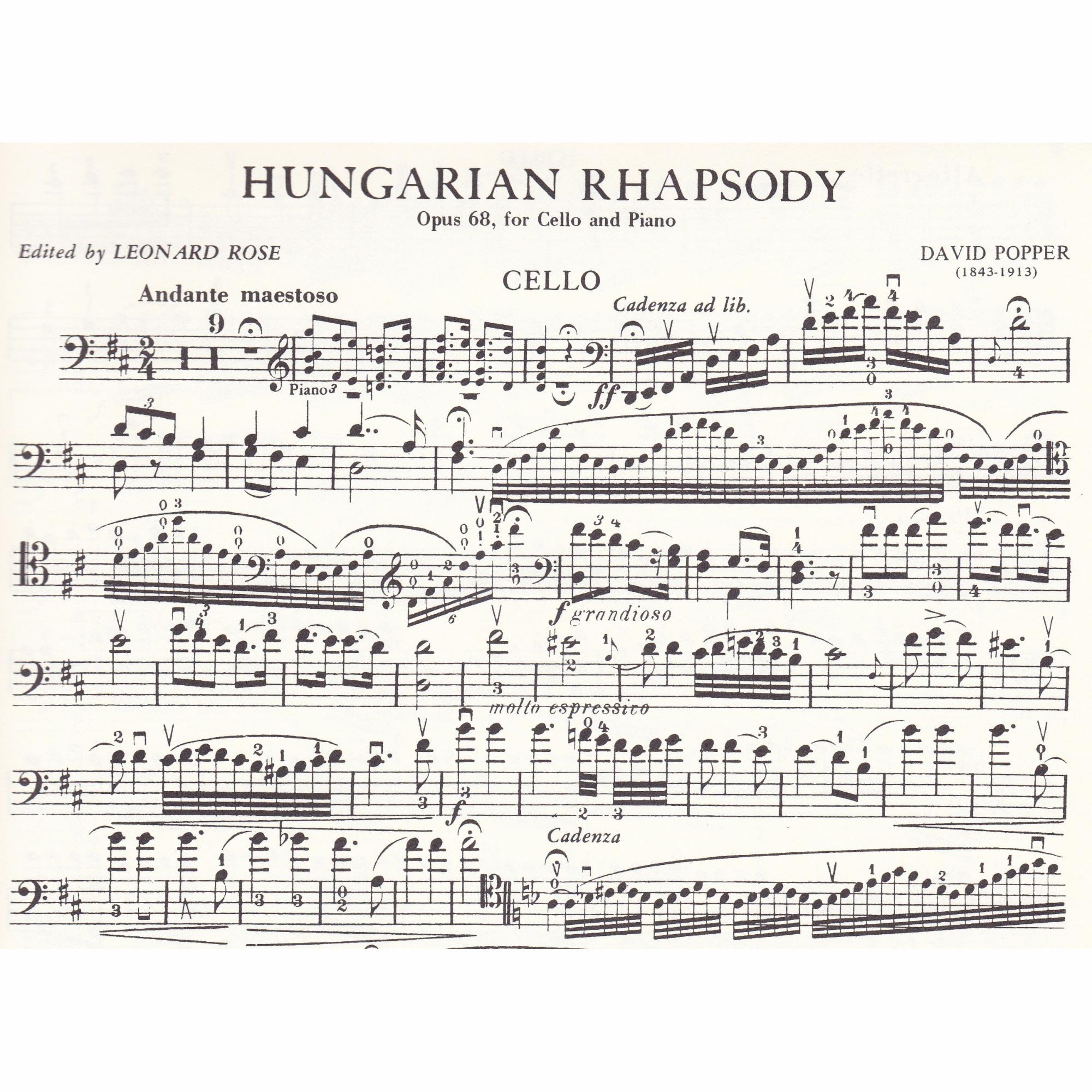 Hungarian Rhapsody for Cello and Piano, Op. 68