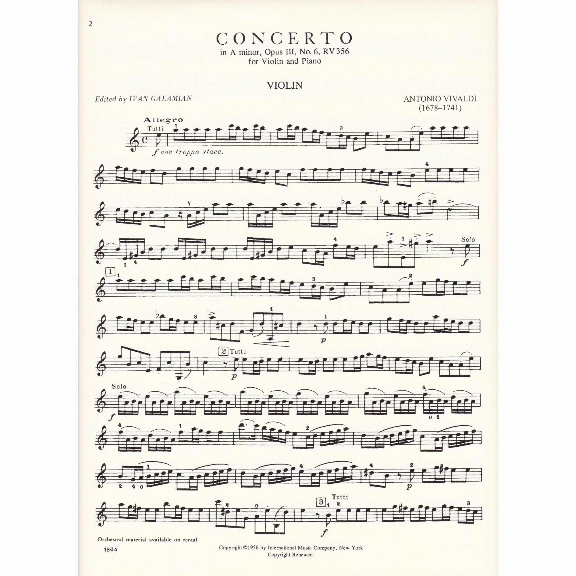 Violin Concerto in A Minor, Op. 3, No. 6