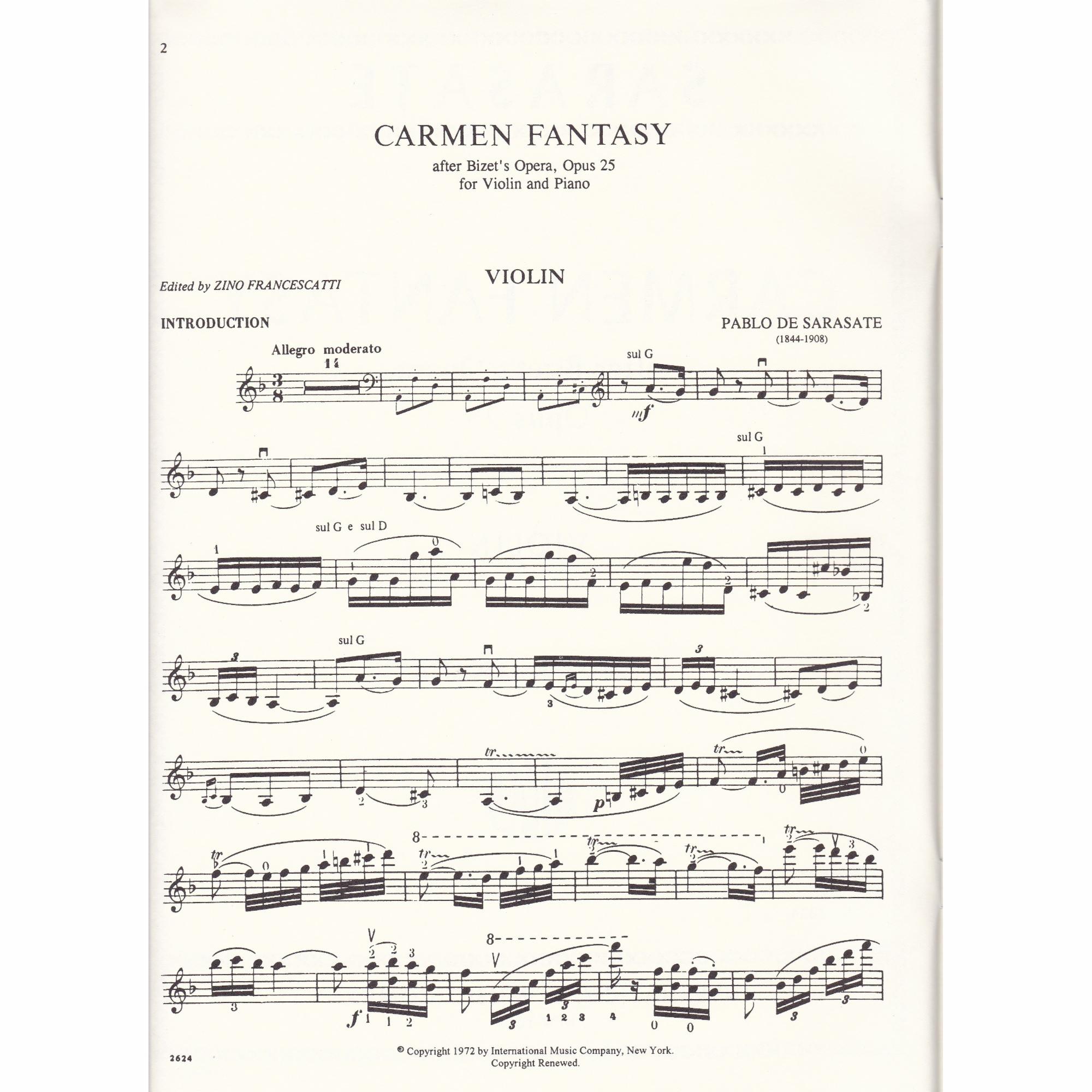 Sarasate -- Carmen Fantasy, Op. 25 for Violin and Piano