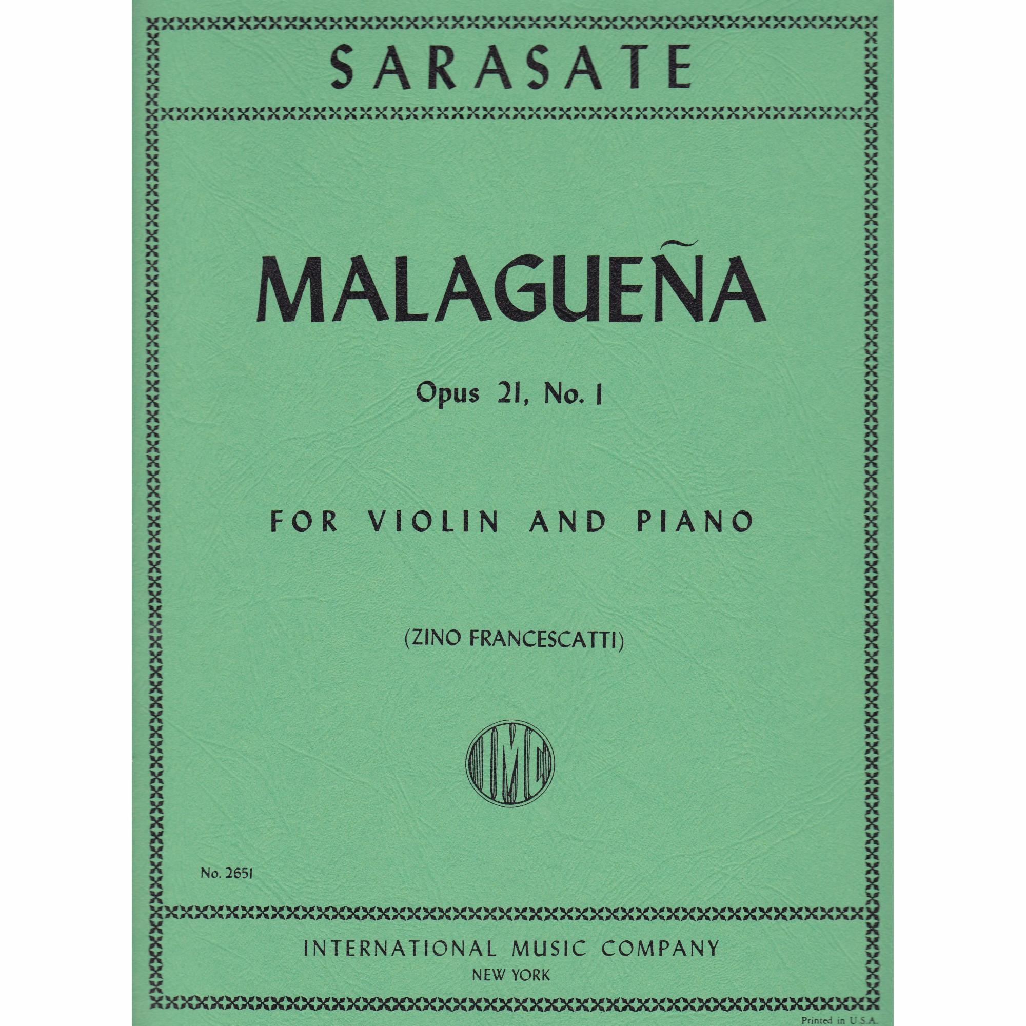 Sarasate -- Malaguena, Op. 21, No. 1 for Violin and Piano