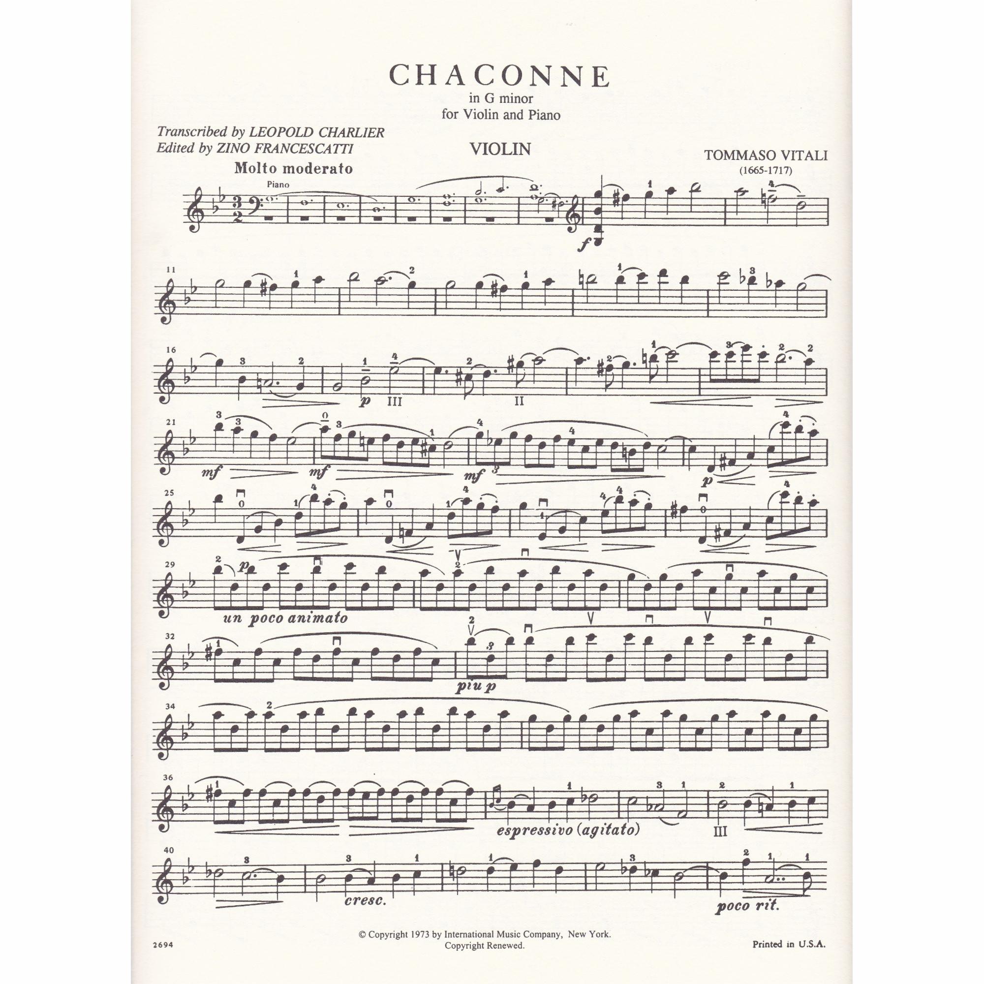 Chaconne in G Minor for Violin and Piano