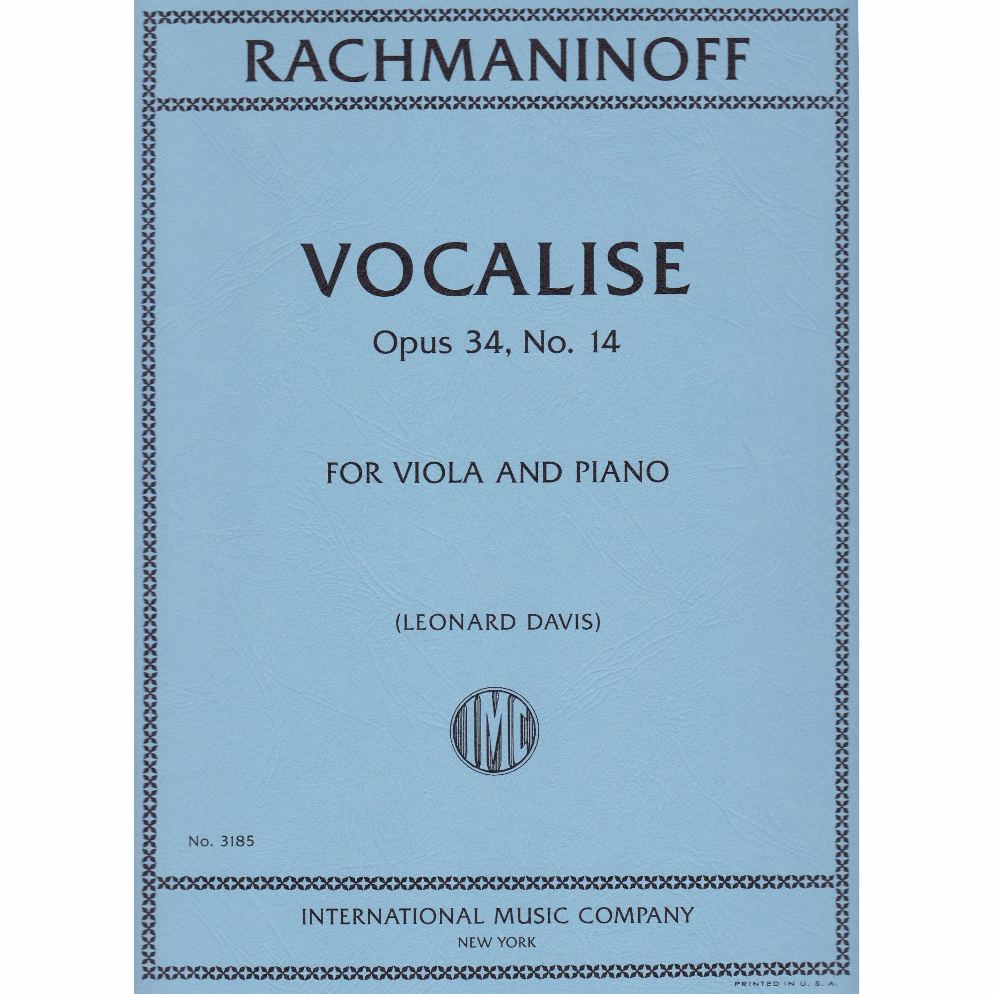 Rachmaninoff -- Vocalise, Op. 34, No. 14 for Viola and Piano