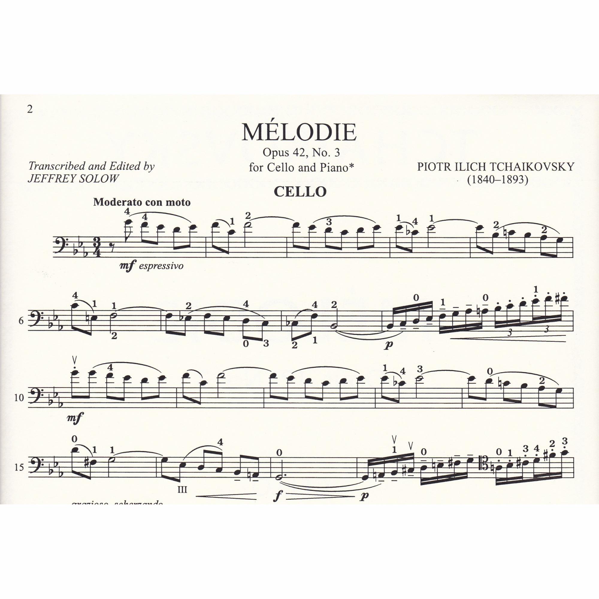 Melodie for Cello and Piano, Op. 42, No. 3