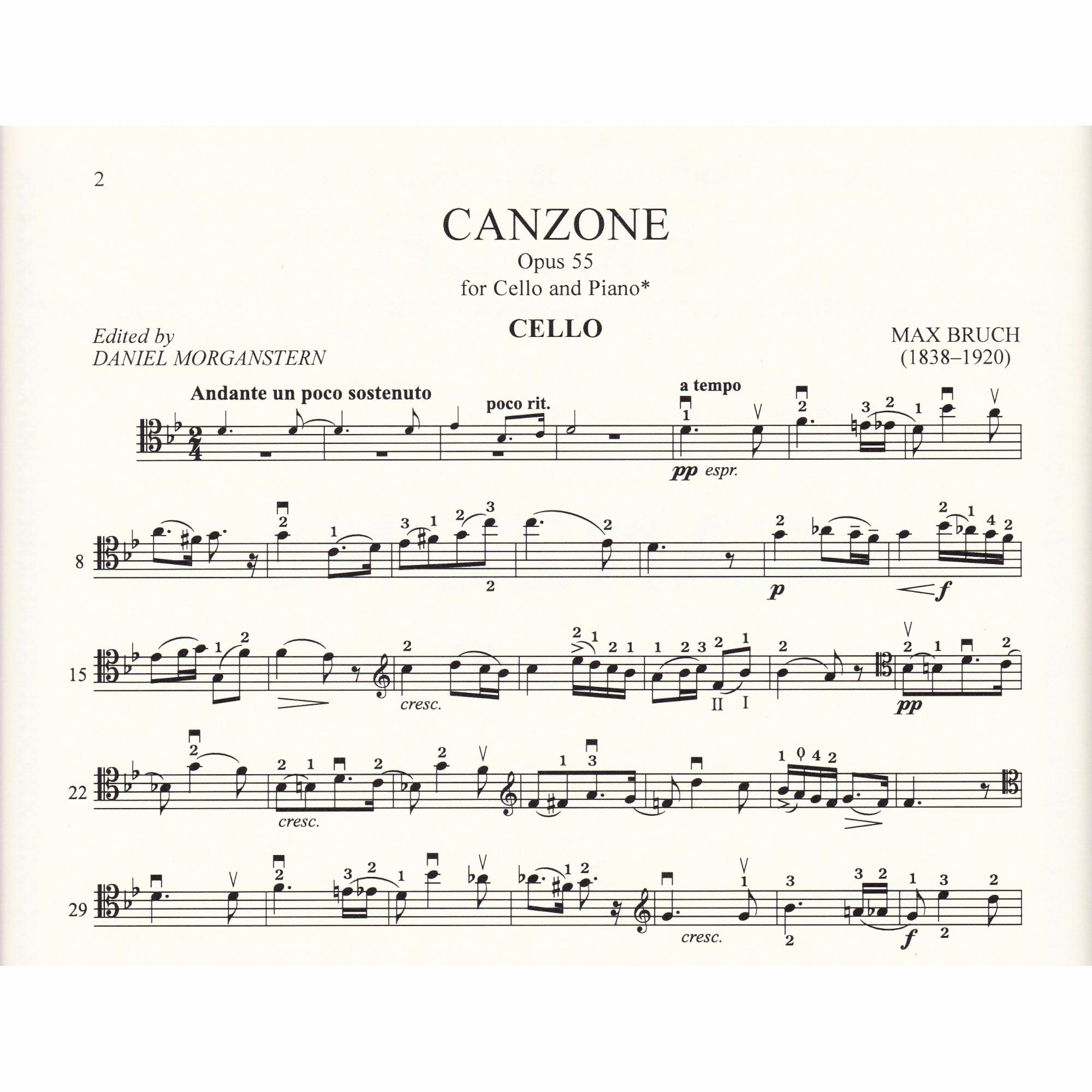 Bruch -- Canzone, Op. 85 for Cello and Piano