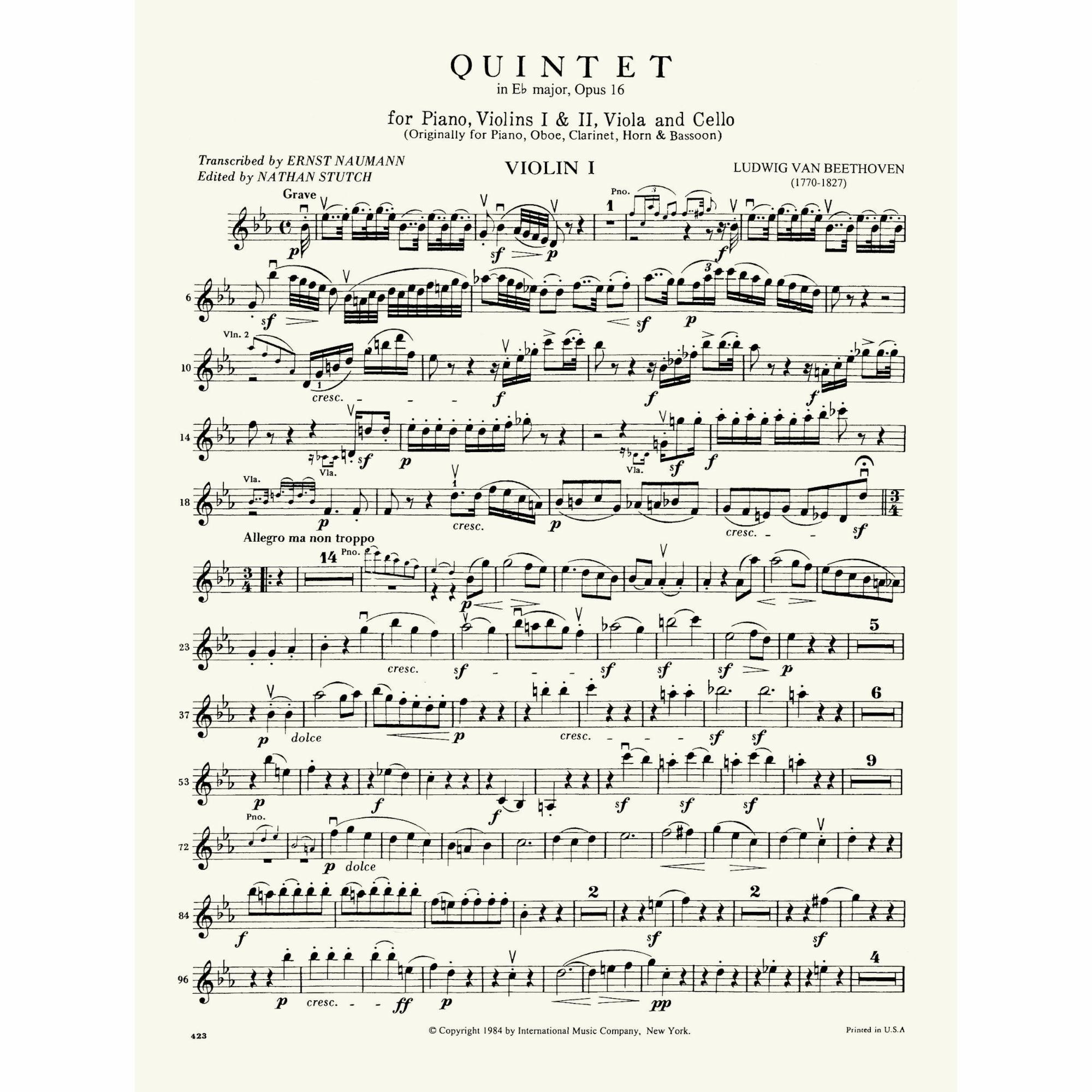 Sample: Violin I (Pg. 1)