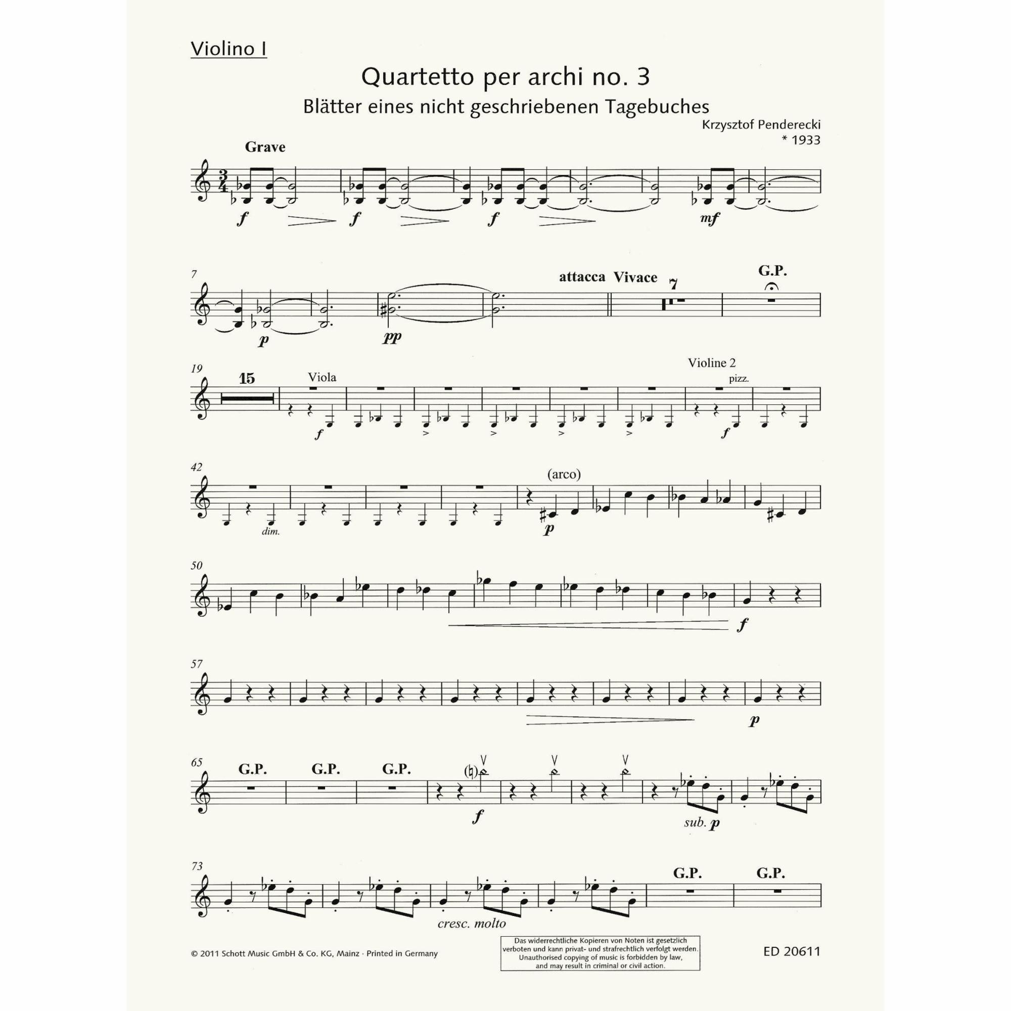 Sample: Violin I Part