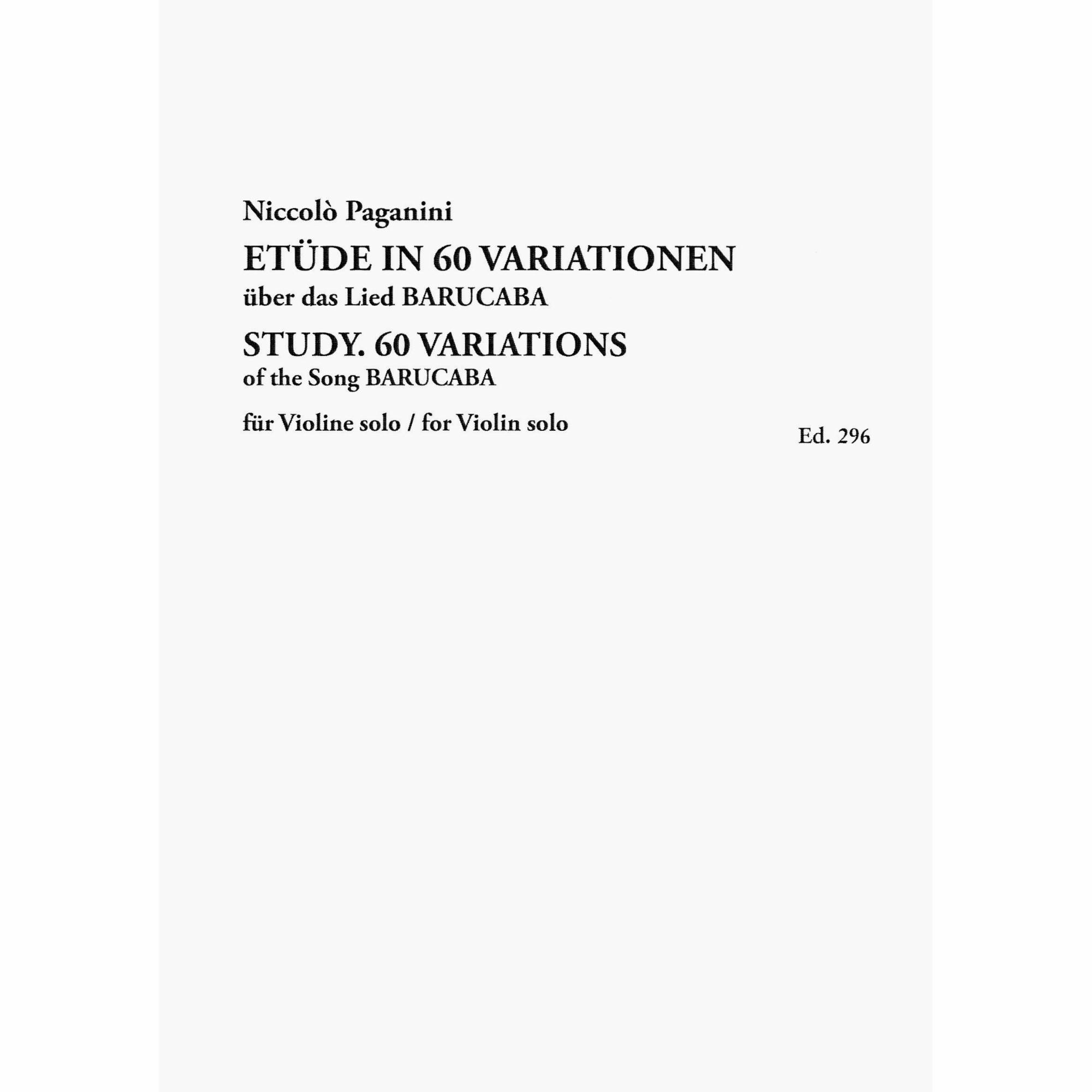 Paganini -- 60 Variations of the Song Barucaba for Solo Violin