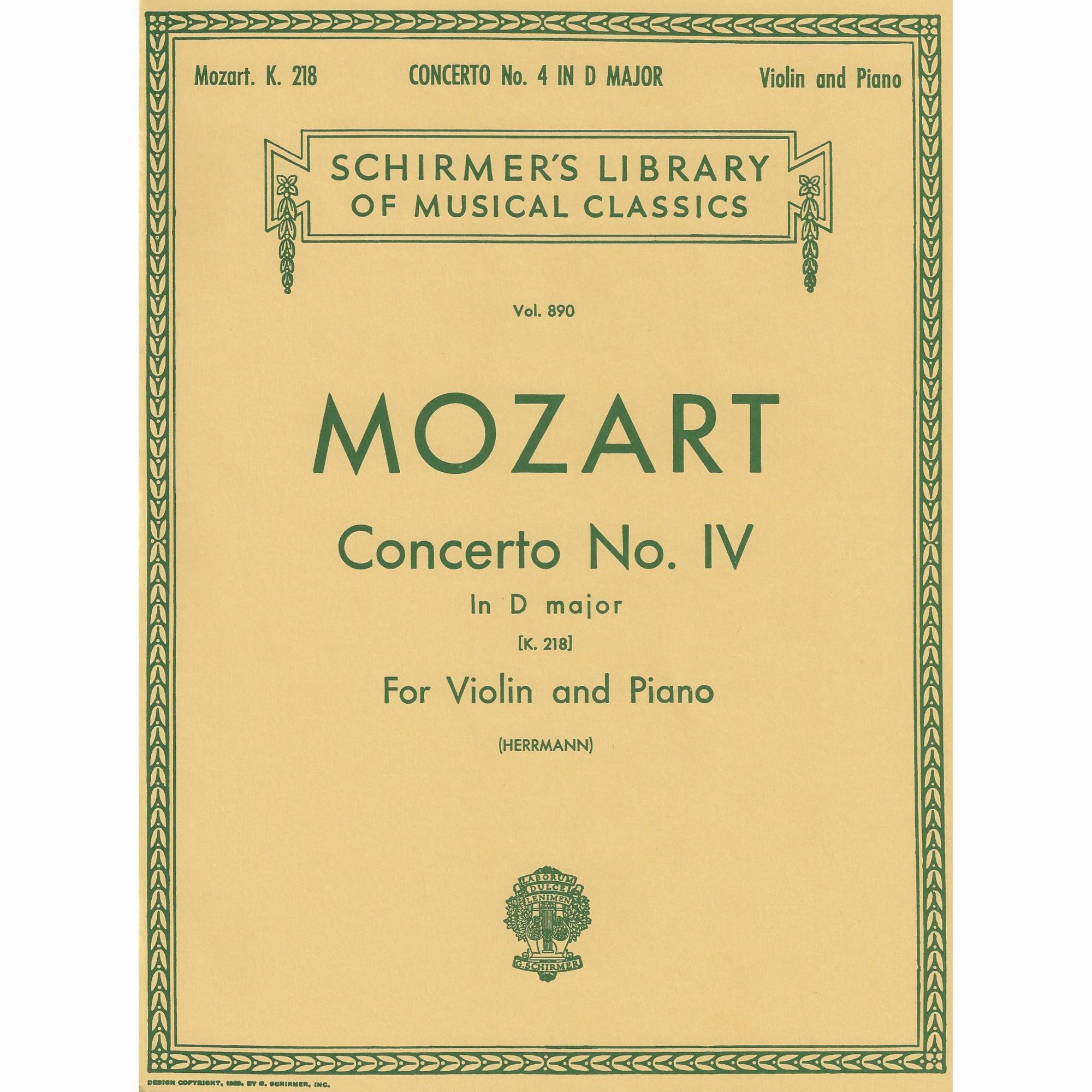 Mozart -- Concerto No. 4 in D Major, K. 218 for Violin and Piano