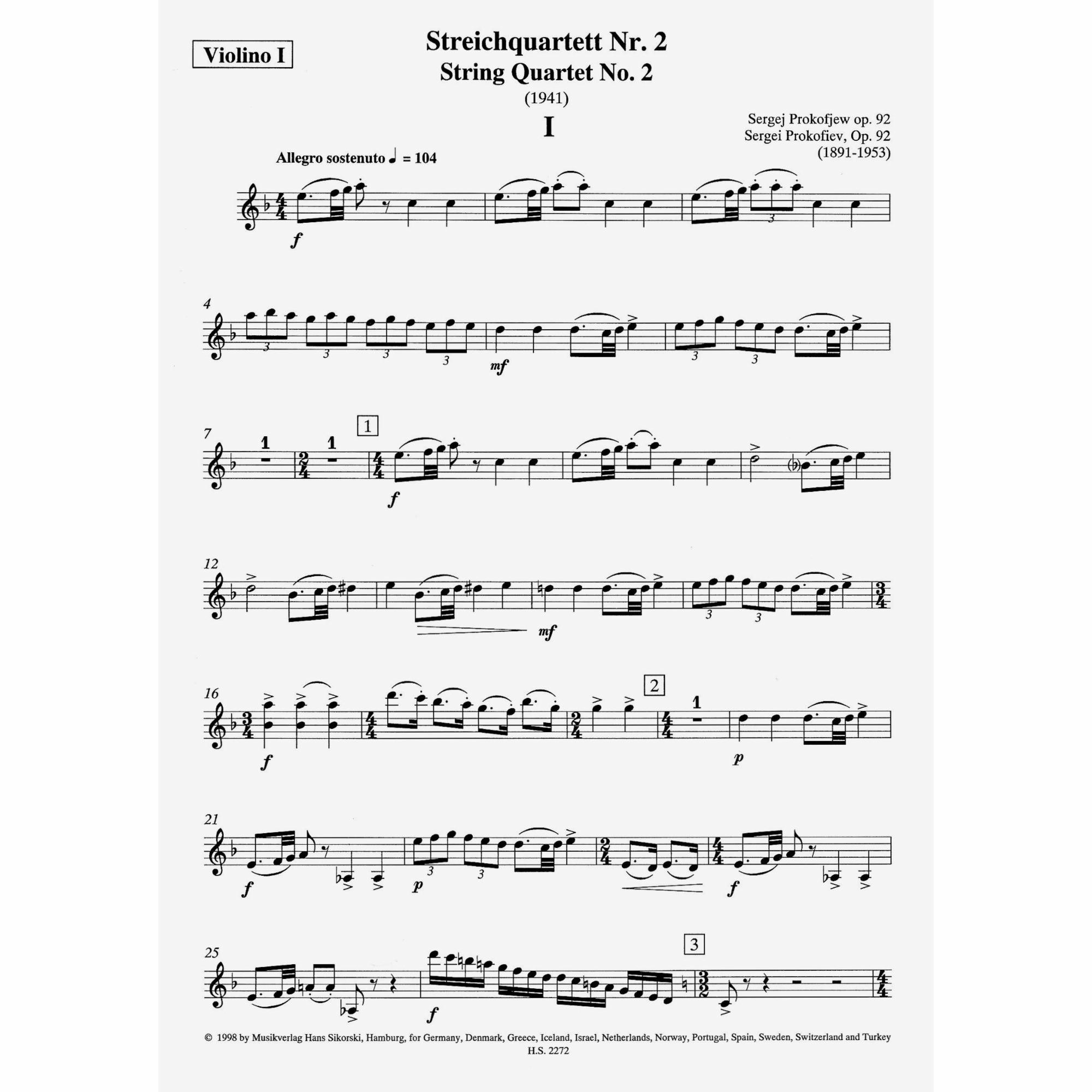 Sample: Violin I (Pg. 1)