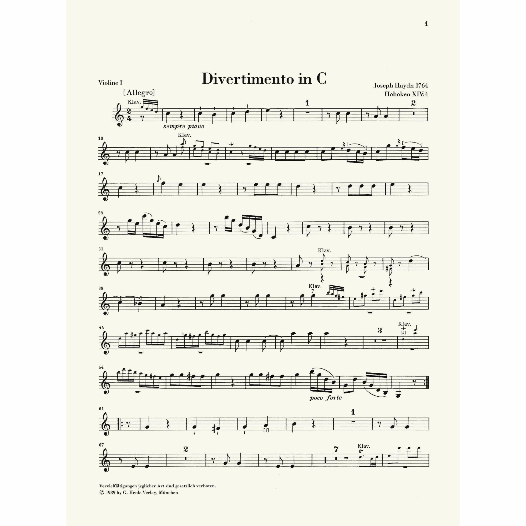 Sample: Violin I (Pg. 1)