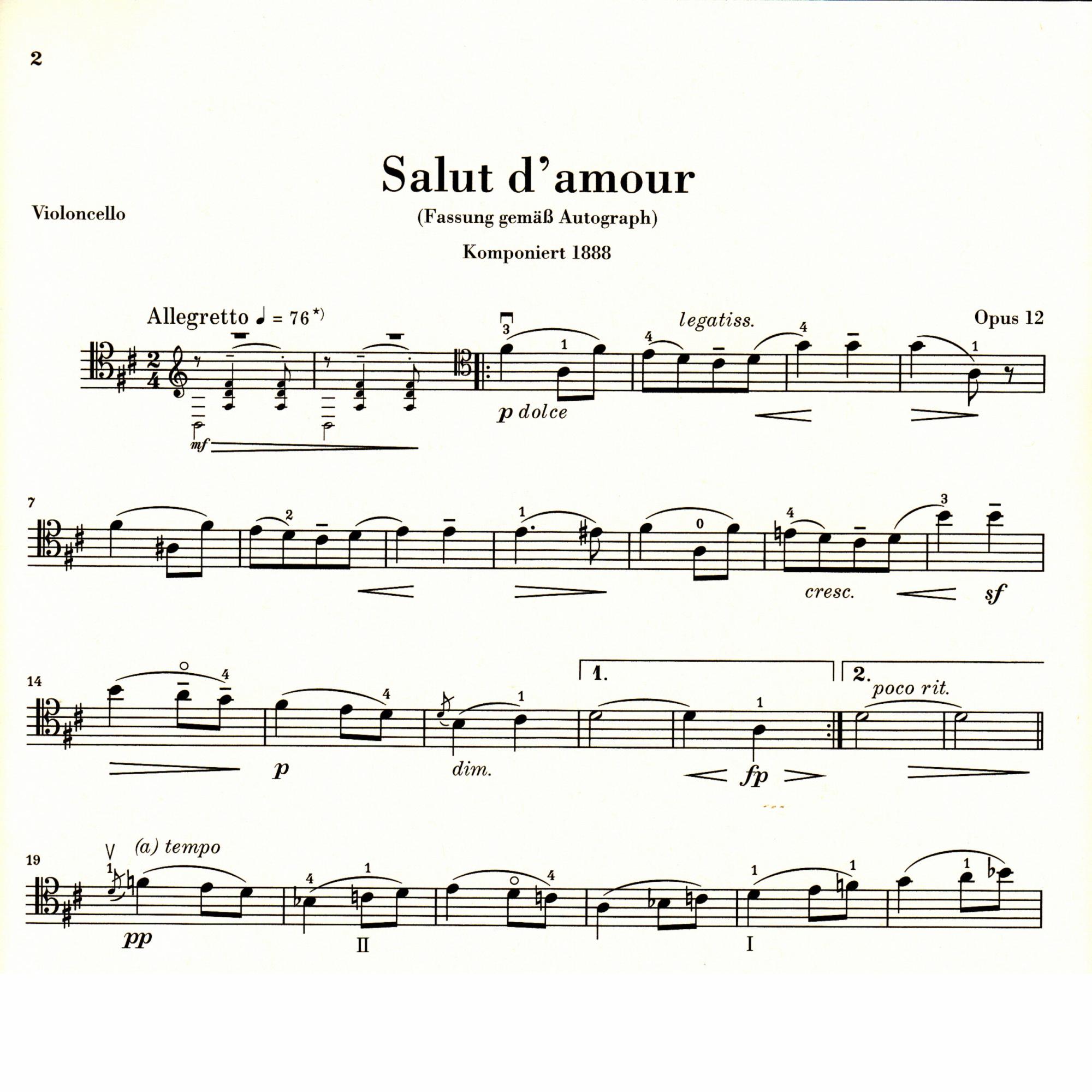 Salut d'amour for Cello and Piano, Op. 12