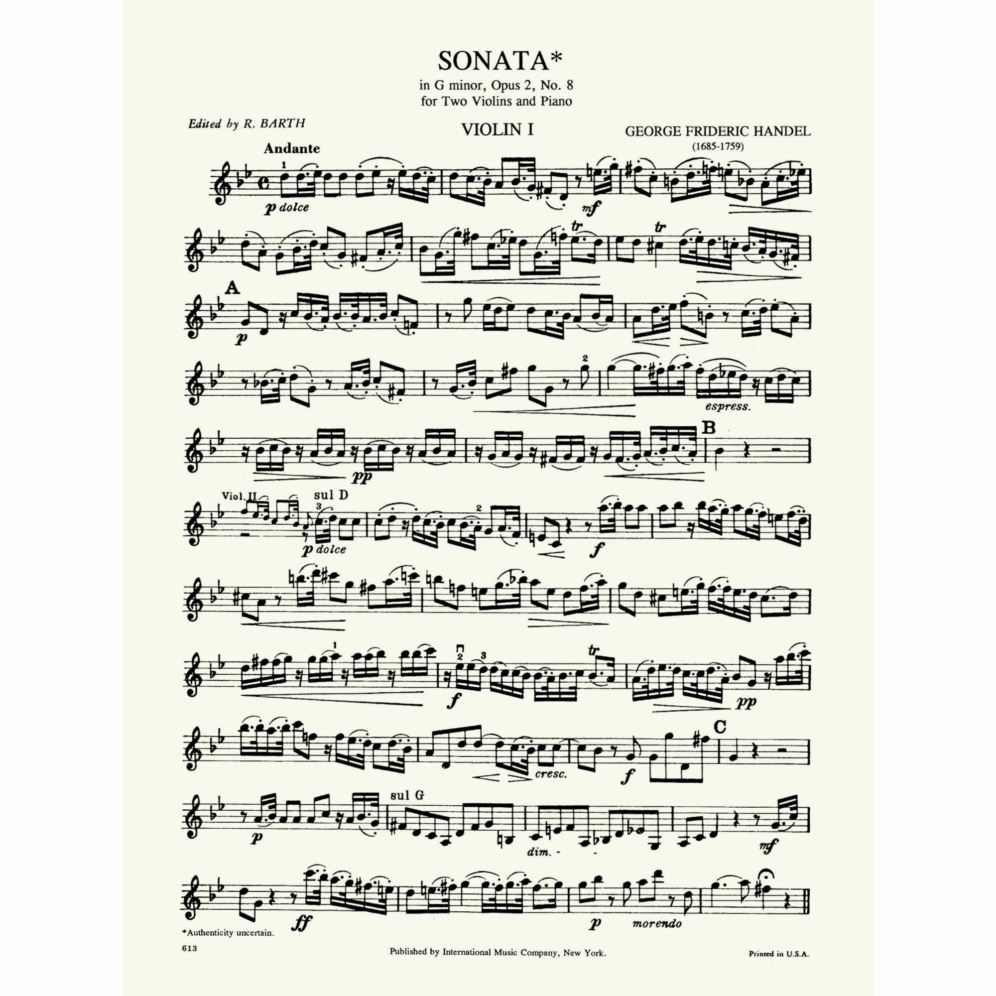 Sample: Violin I (Pg. 1)