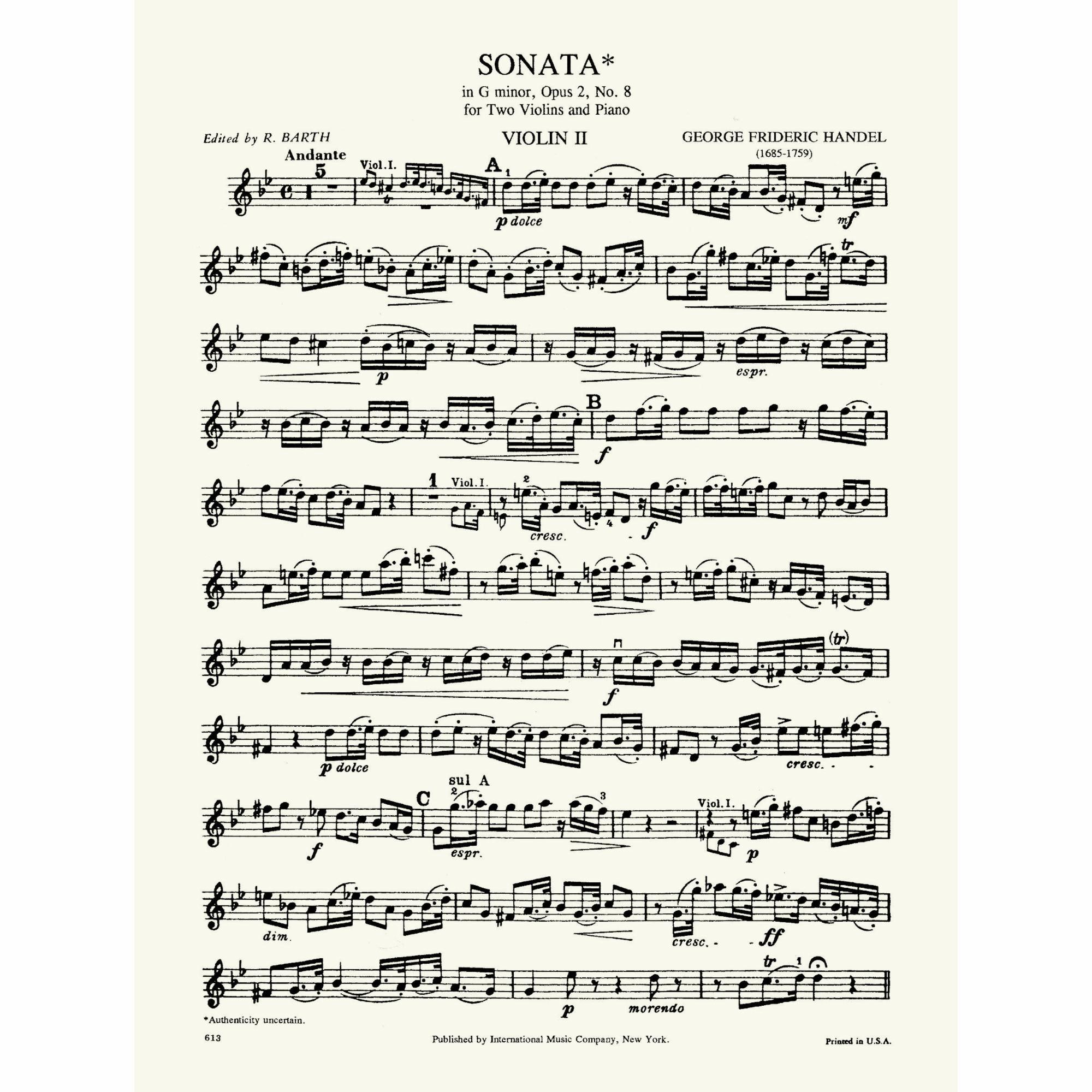 Sample: Violin II (Pg. 1)