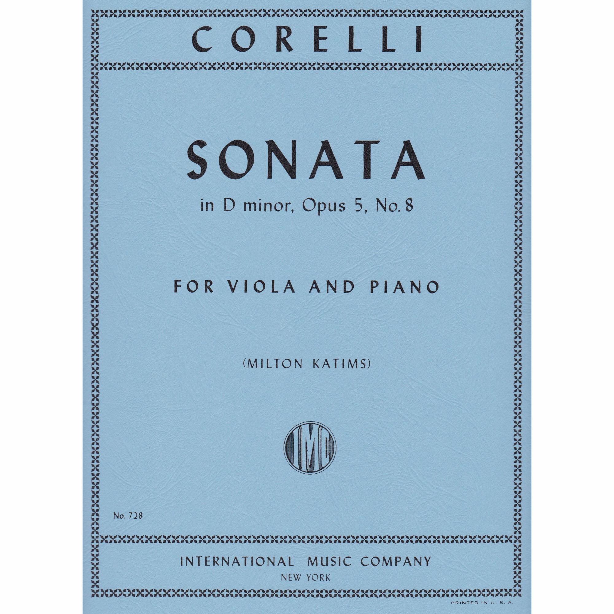 Corelli -- Sonata in D Minor, Op. 5, No. 8 for Viola and Piano