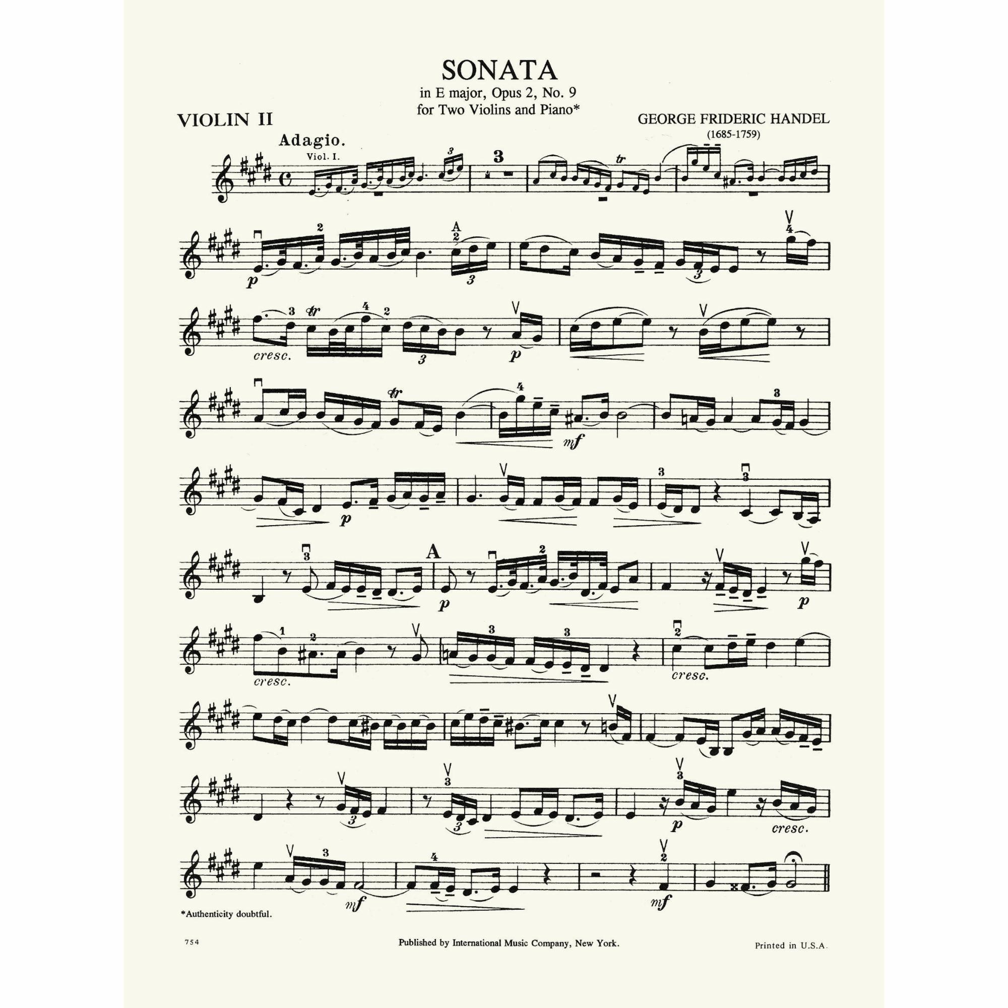 Sample: Violin II (Pg. 1)