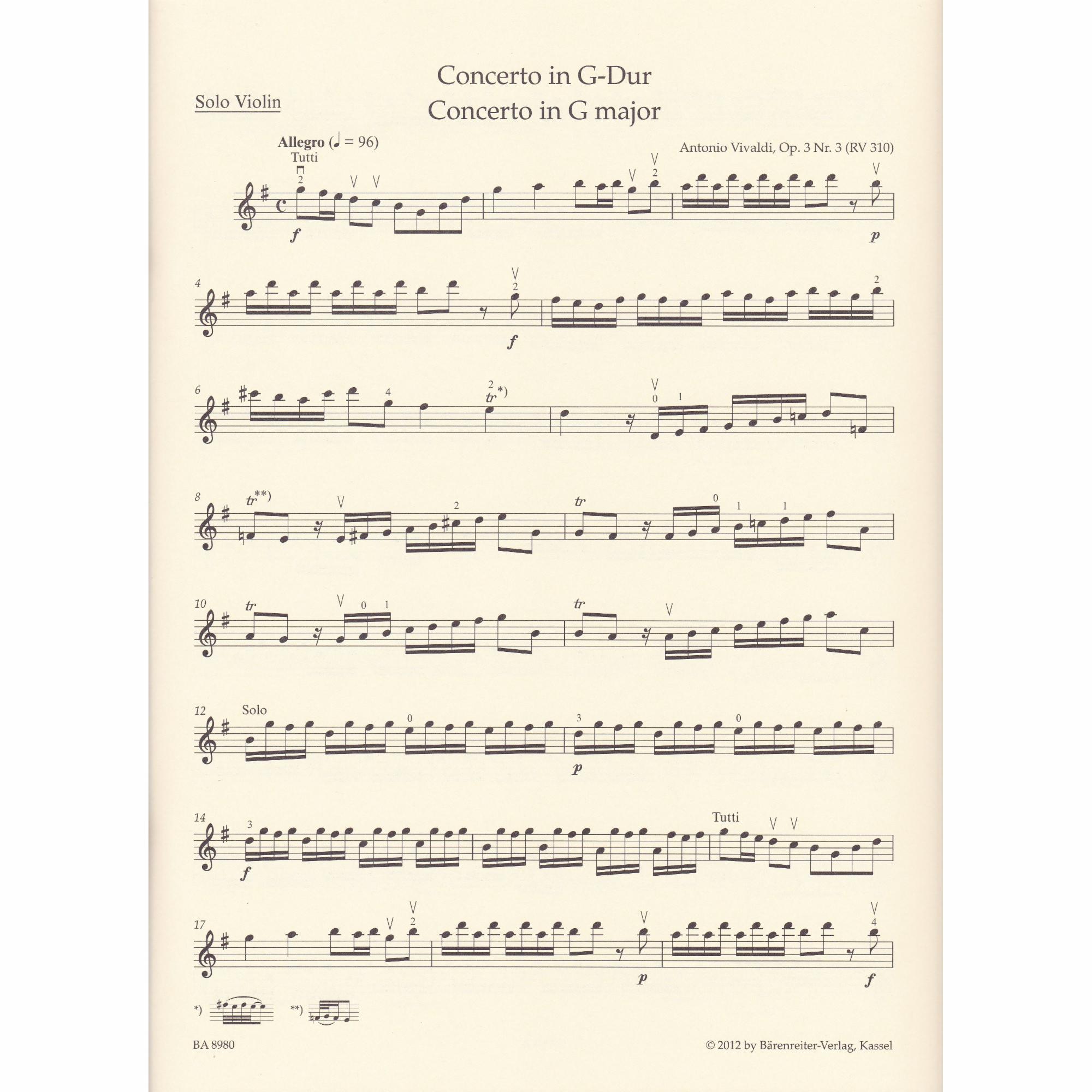 Violin Concerto in G Major, Op. 3, No. 3