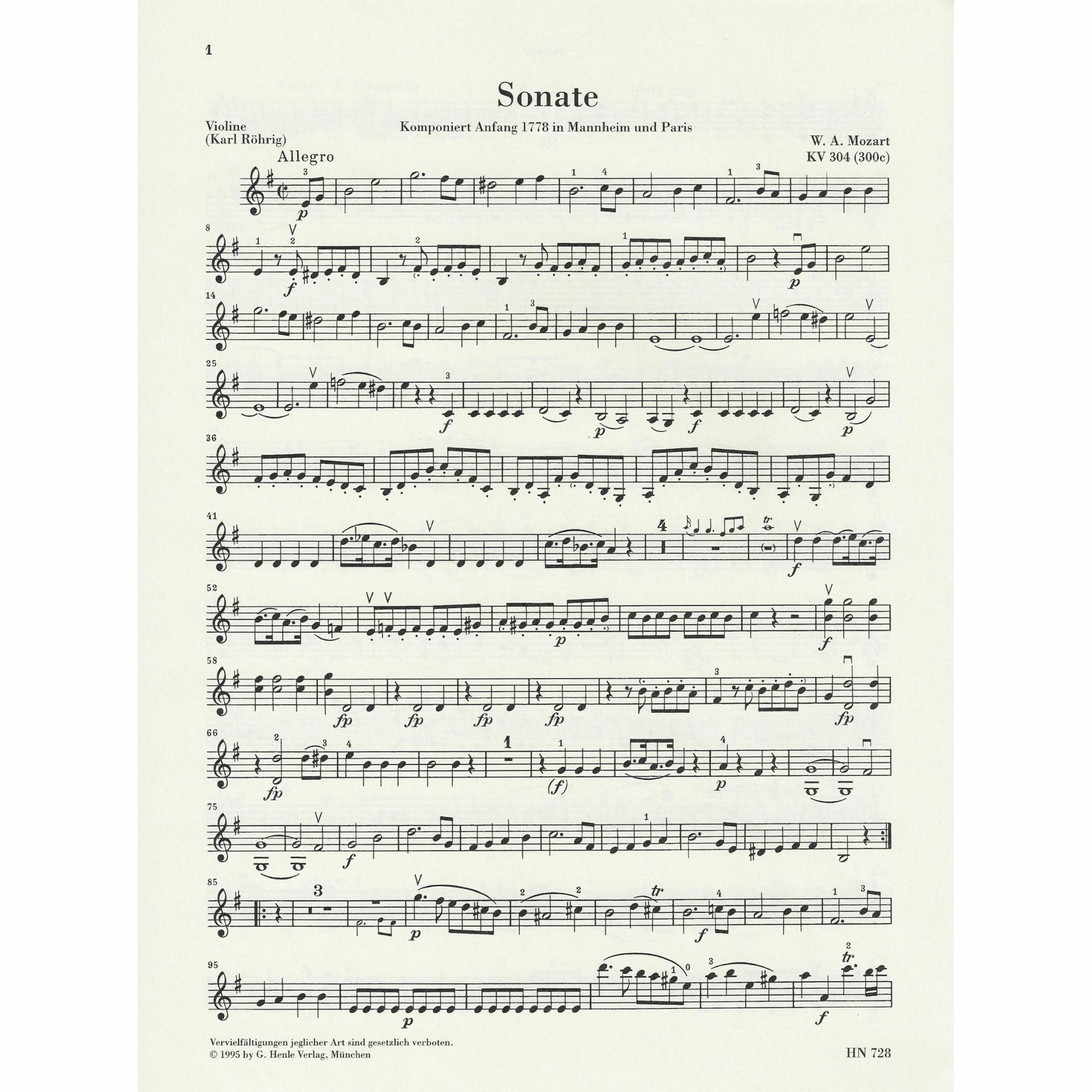 Sample: Marked Violin Part