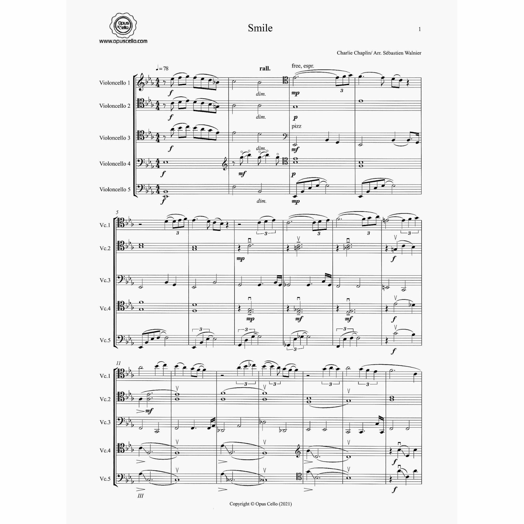 Sample: Five Cellos, Score