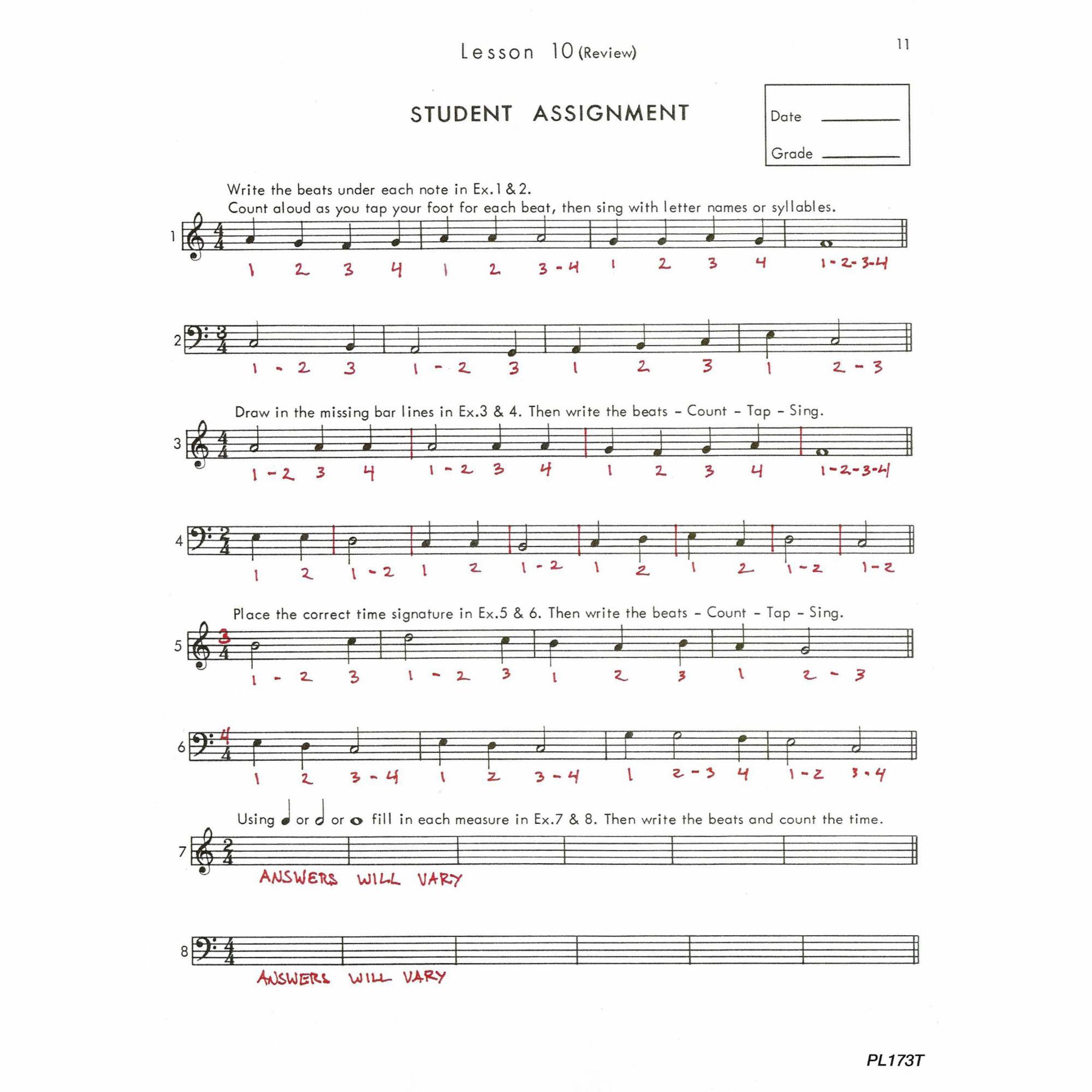 Sample: Answer Key (Pg. 11)