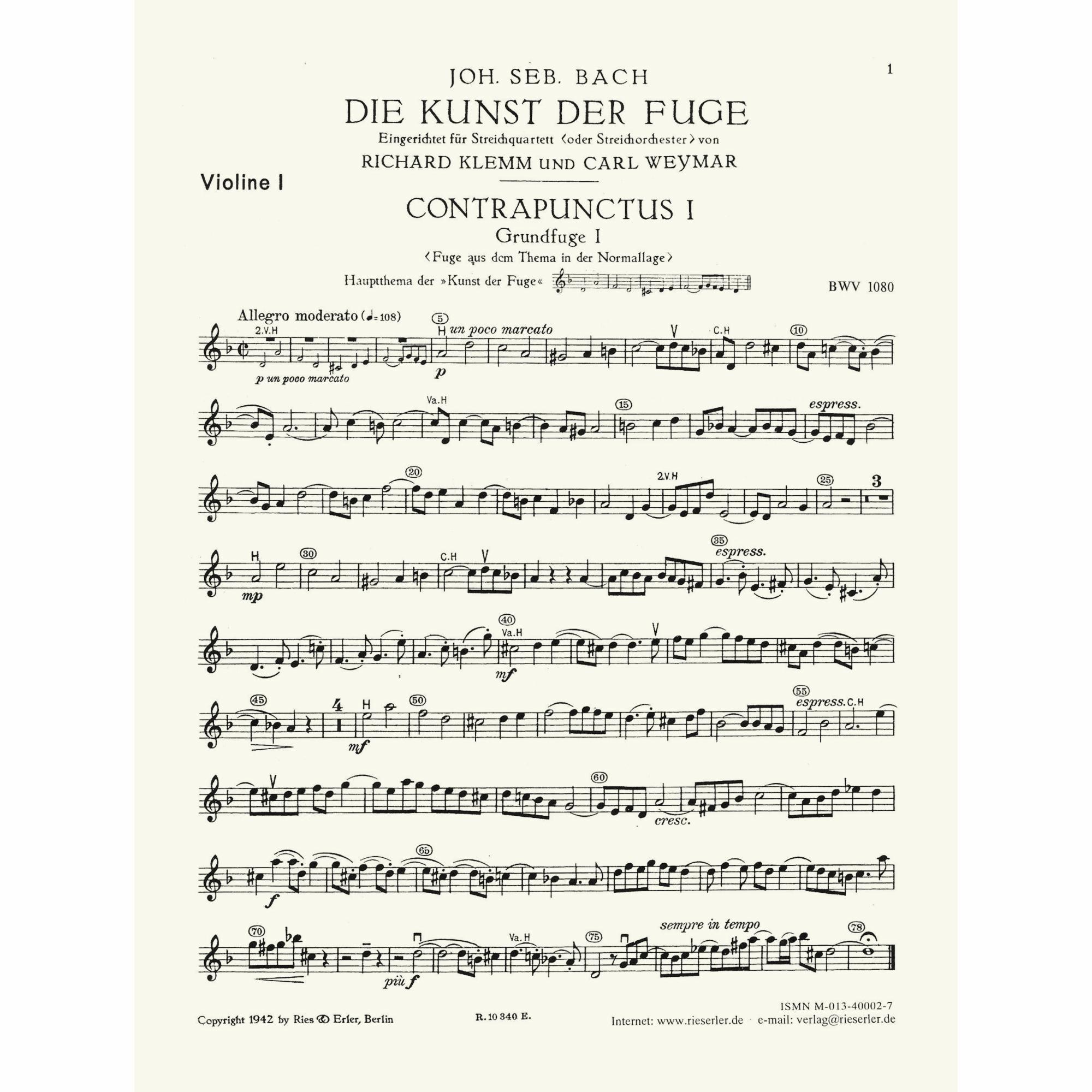 Sample: Violin I (Pg. 1)