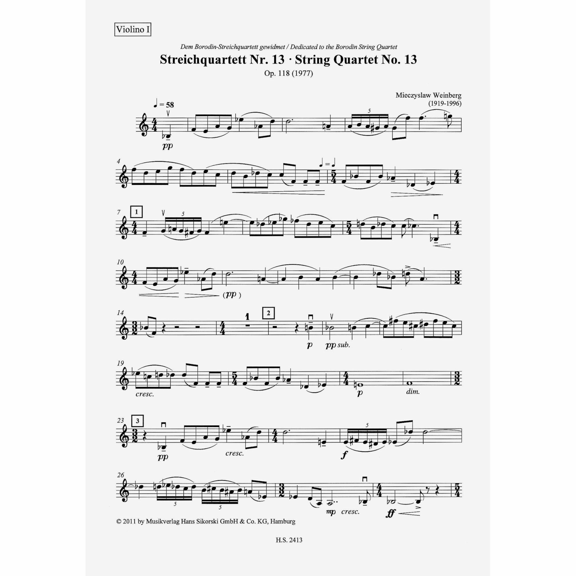 Sample: Violin I (Pg. 1)