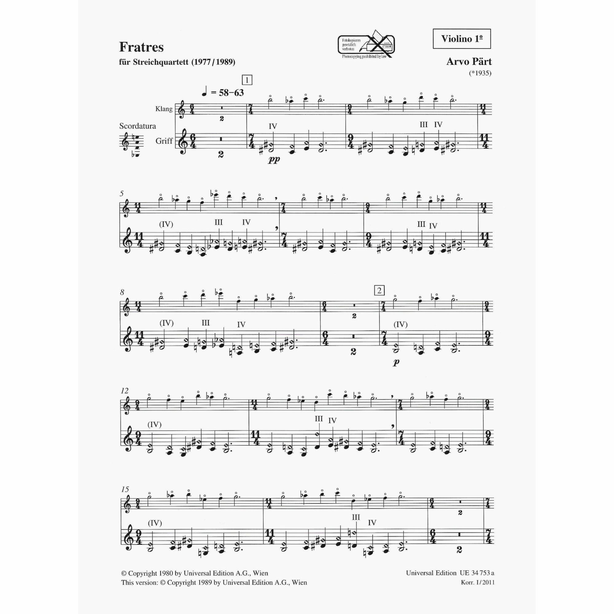 Sample: Violin I (Pg. 1)